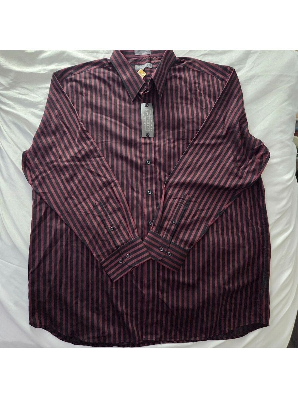 NWT Protocol Striped Dress Shirt Burgundy Black 18.5 35/36
